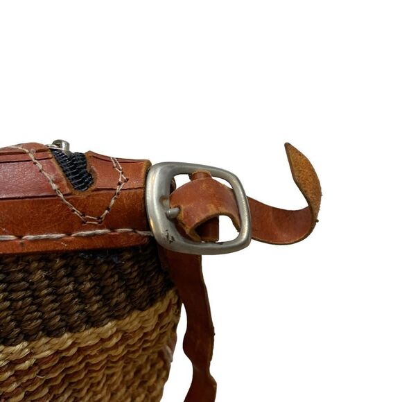 Vintage African Genuine Leather and Woven Purse Handbag - Picture 9 of 15